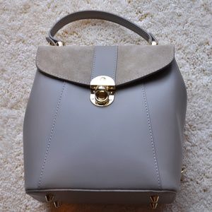Gray Leather with Suede Stitching Backpack Purse